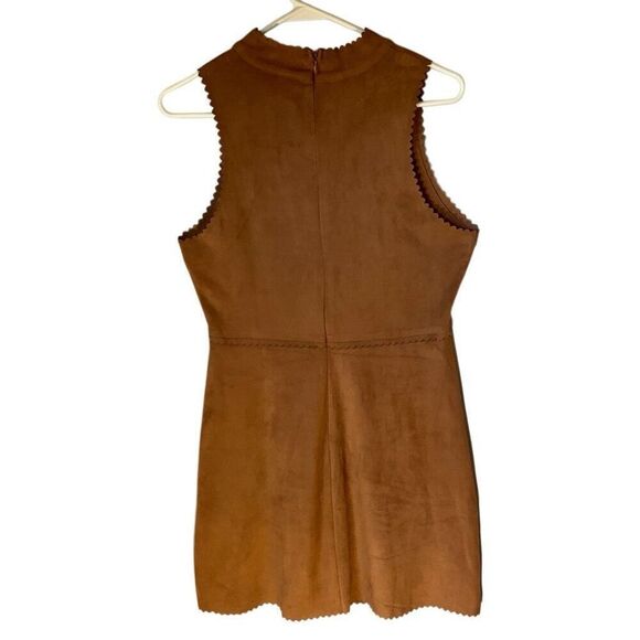 HYFVE Scalloped Hem Mini Dress, Large. Faux Brown Suede. Microfiber. Pretty - Picture 4 of 14